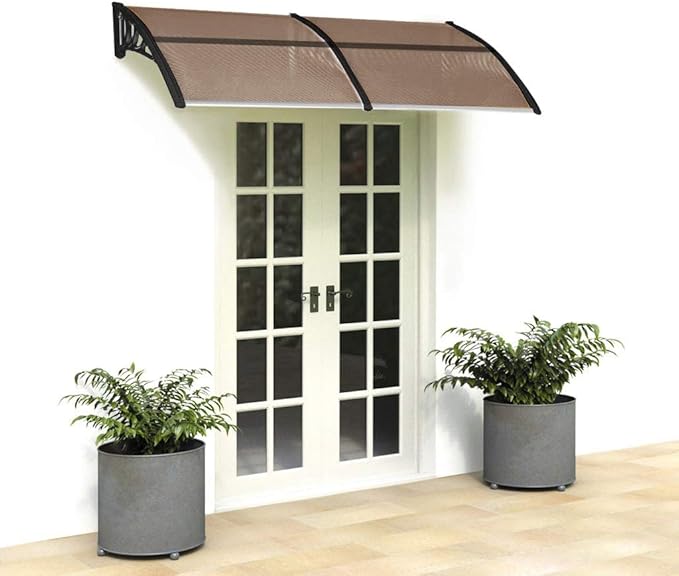 Window Awning Door Canopy Exterior- 38" x 80" Aluminum Door Awning, Polycarbonate Cover Patio Canopy Awning for House, Outside, Rain Snow & UV Resistant (Brown Board & Black Bracket)