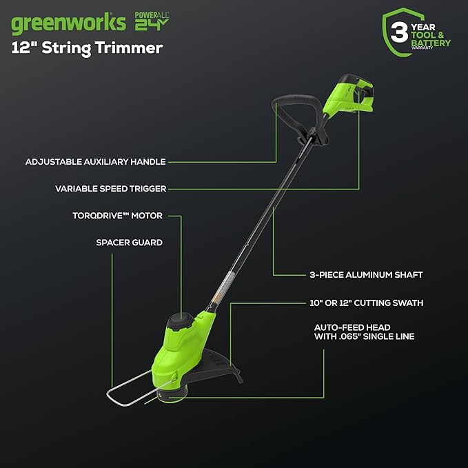 Greenworks 48V (24V x 2) All-in-One Cordless Combo - 20" Push Lawn Mower, 12" Trimmer, 320 CFM Blower & 500 Lumen Lantern
