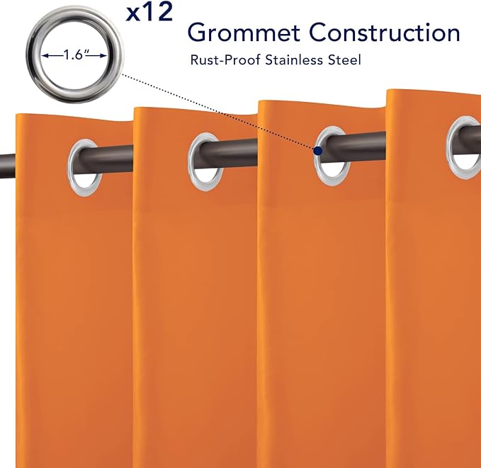 PureFit Outdoor Curtains for Patio Waterproof Weatherproof, UV Resistant Outside Curtains for Gazebo, Front Porch, Pergola, Sun Blocking Privacy Curtain, 100W x 120L inch, 1 Panel, Orange