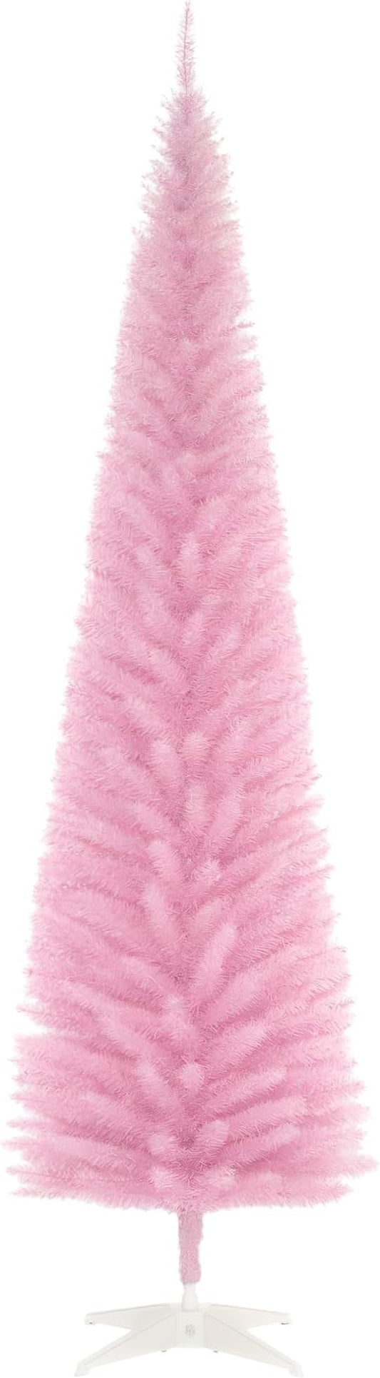 HOMCOM 7' Artificial Pencil Christmas Tree, Slim Xmas Tree with 499 Realistic Branch Tips and Plastic Stand, Pink