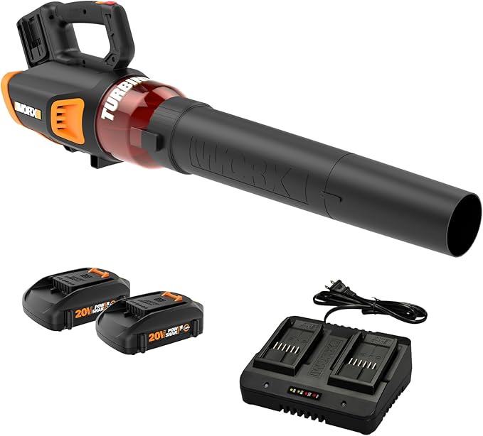 WORX Cordless Leaf Blower, Electric Blower for Lawn Care wth Brushless Motor, 2 ¡¿ 2.5 Ah Batteries & Charger Included, WG584