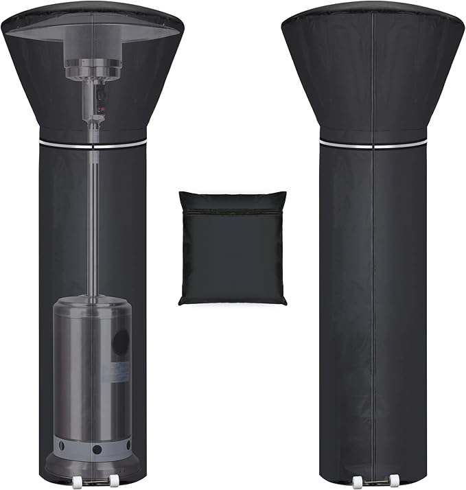 Patio Heater Covers with Reflective Strip,Outdoor Heater Cover Waterproof,Dustproof,Wind-Resistant,Sunlight-Resistant,Snow-Resistant,Black,89.5''x 33.5 Dome x 19.5 Base