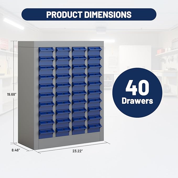 40 Drawers Parts Cabinet Chest, Bolts Nuts Metal Tool Storage for Hardware Organization Home Garage Workshop Hardware Store Office Supplies, Grey