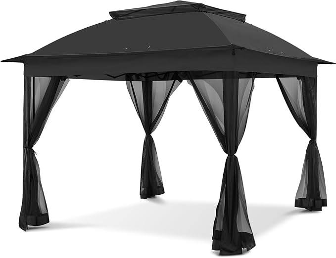 COOS BAY 11x11 Pop Up Gazebo with Mesh Netting, Instant Outdoor Canopy Tent, Water Resistant Shelter with UPF 50+ UV Protection, 121 Sq Ft Coverage, Black