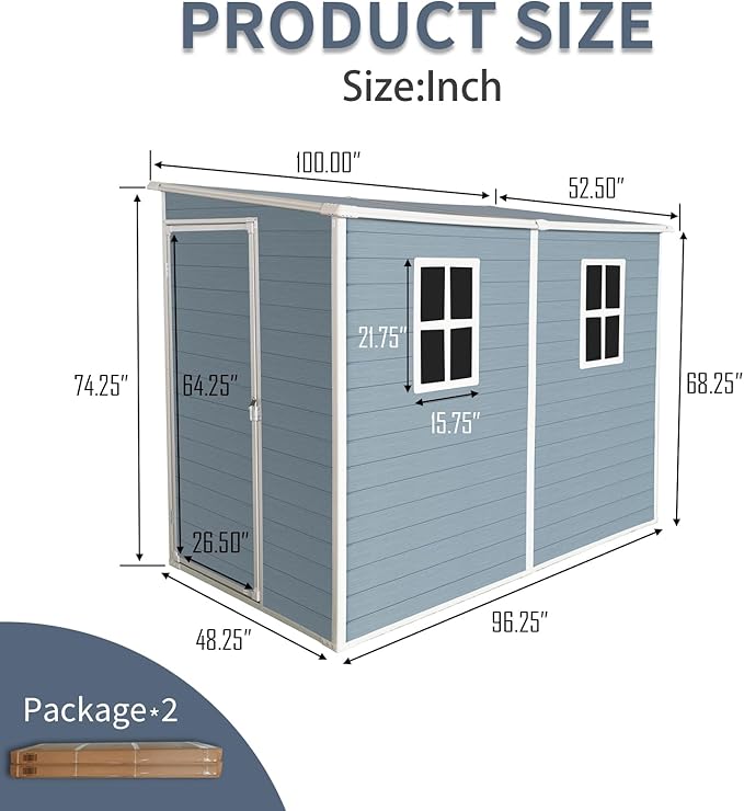 4x8 FT Resin Storage Sheds Outdoor with Floor, 2 Windows & Lockable Door Storage Shed - Waterproof Garden Tool Shed, Patio & Backyard Tool Storage Cabinet Use - Grey