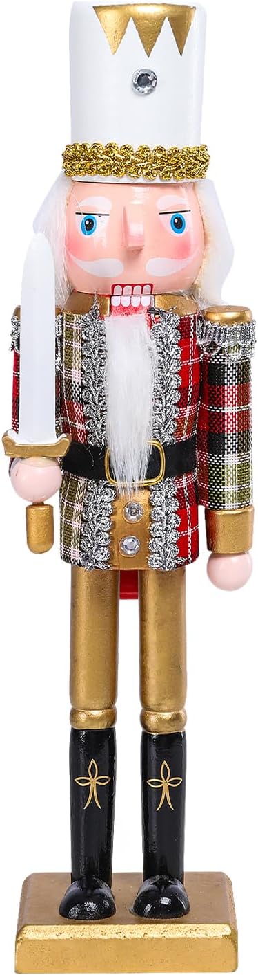 Christmas Nutcracker Decorations Nutcracker Figure 12 Inch Wooden Nutcrackers Collectible Ornament Nutcracker Soldier for Table Desktop Home Christmas Decor Xmas Indoor Decor Plaid Pattern