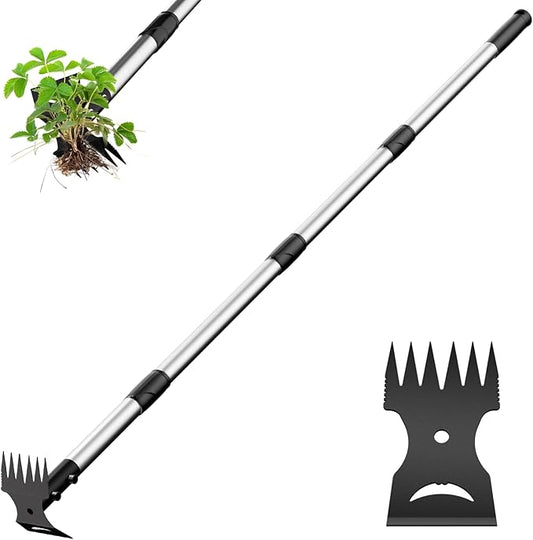 Weed Puller Tool with Long Handle ? 2-in-1 Handle Garden Hoe and Weed Rake, Hoe Garden Tool for Home Gardens, Lawns, and Yards