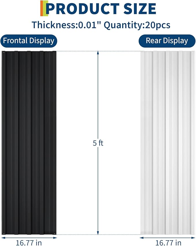 20Pcs Metal Roofing Panels for Carport, Heavy Duty Metal Carport Kits, Galvanized Steel Corrugated Panels, for Patio Outdoor Garden, 60.63 in x 16.77 in