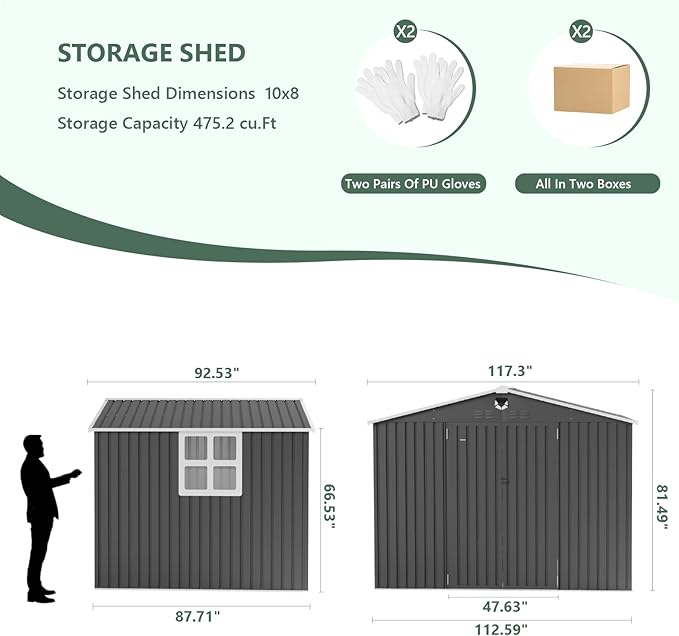 10x8 FT Metal Storage Shed with Window,Outdoor Storage Building,Large Backyard Sheds,Waterproof Outside Storage Sheds