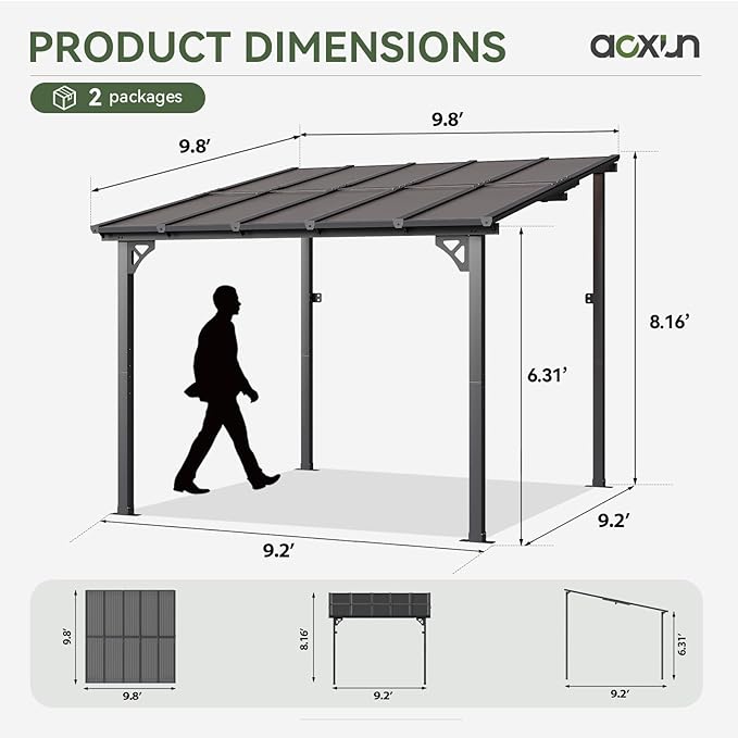 Aoxun 10’x 10’ Gazebo, Elegantly Mounted on The Wall, Presents a Captivating Pergola on Clearance for Your Outdoor Patio, for Porch, Deck, Backyard