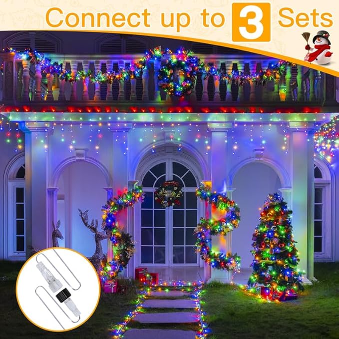 Ollny Icicle Lights for Outside 306LED 25FT, Color Changing Christmas Light with Remote 11 Modes Timers Waterproof, Plug in Connectable Hanging Lights for Outdoor Indoor House Roof Holiday
