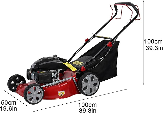 3 in 1 Gas Lawn Mower Self Propelled,141cc OHV Engine with Air Cooling, 20" Steel Deck, 8-Level Height Adjustment, 50L Grass Tank, Foldable Design Red