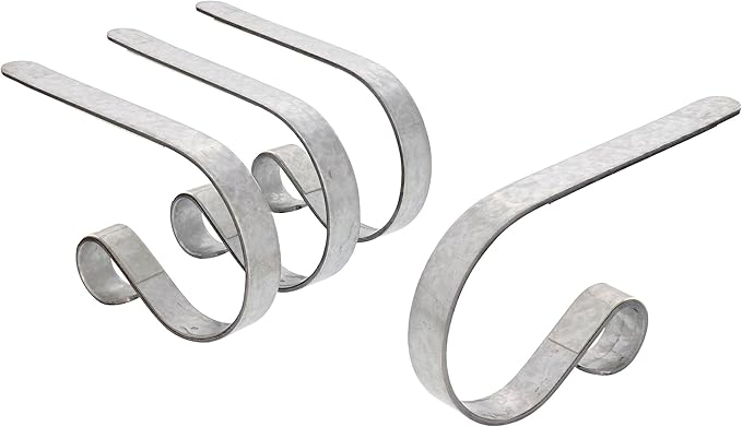 Haute Decor The Original MantleClip Stocking Hanger - 4 Pack (Galvanized Steel) - Christmas Stocking Holder adjusts to fit mantels up to 3 inches Thick