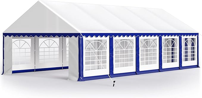Tents for Parties Party Tent 16x32 ft, Outdoor Canopy Carpas para Fiestas Heavy Duty, Large Waterproof Patio Event Wedding Tent White & Blue with Sidewalls Walls for Backyard