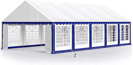 Tents for Parties Party Tent 16x32 ft, Outdoor Canopy Carpas para Fiestas Heavy Duty, Large Waterproof Patio Event Wedding Tent White & Blue with Sidewalls Walls for Backyard