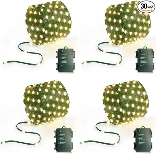 16.5ft Battery Operated String Lights(4 Pack), 50 LED Twinkle Fairy String Lights Battery Powered with Timer for Indoor Outdoor Christmas Trees Wreath Decoration Party Bedroom - Warm White