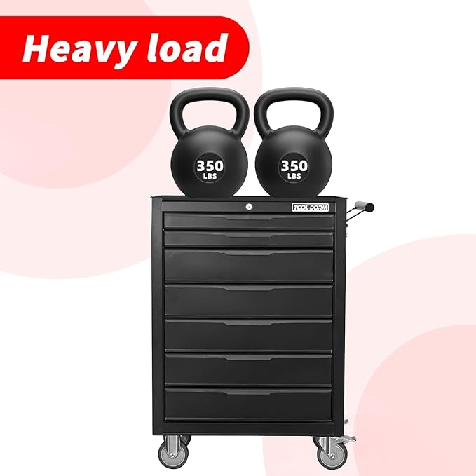 7-Drawer Rolling Tool Chest with Locking Wheels & Drawers, 13 D x 24.2 W x 34 H Mobile Tool Storage Cabinet, Heavy-Duty Garage Organizer w/Ergonomic Handle