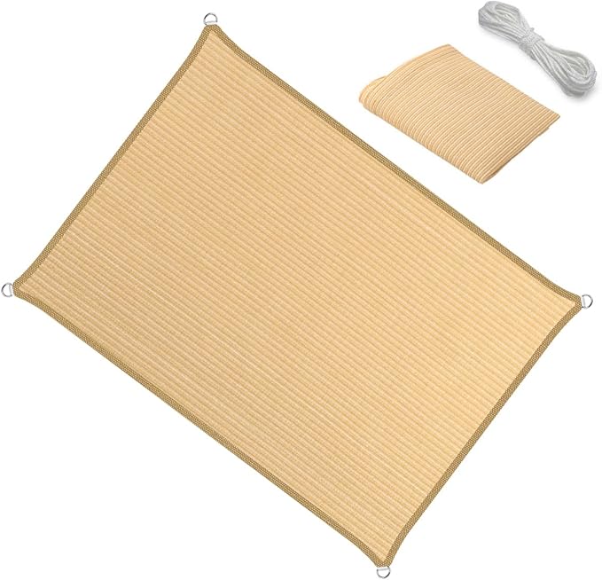 10' x 10' Beige Sun Shade Sail Straight Edge Canopy Awning Pergola Cover, for Outdoor Patio Lawn Garden Backyard Carport