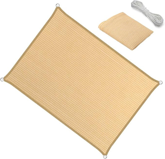 10' x 22' Beige Sun Shade Sail Straight Edge Canopy Awning Pergola Cover, for Outdoor Patio Lawn Garden Backyard Carport