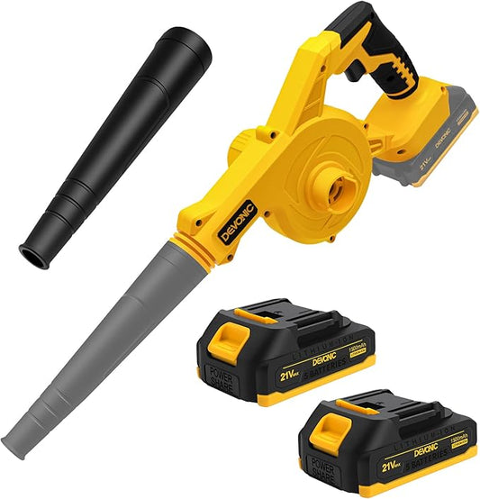 DEVONIC Leaf Blower Cordless, 21V Electric Blower with 2 Batteries and Charger for Lawn Care,Patio, Garden, House, Depot (120MPH Leaf Blower)