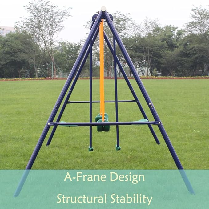 Outdoor Garden Swing Set with Four Seats A-Frame Heavy-Duty Steel with 1 Seesaw and 2 Swings Play Set for Kids