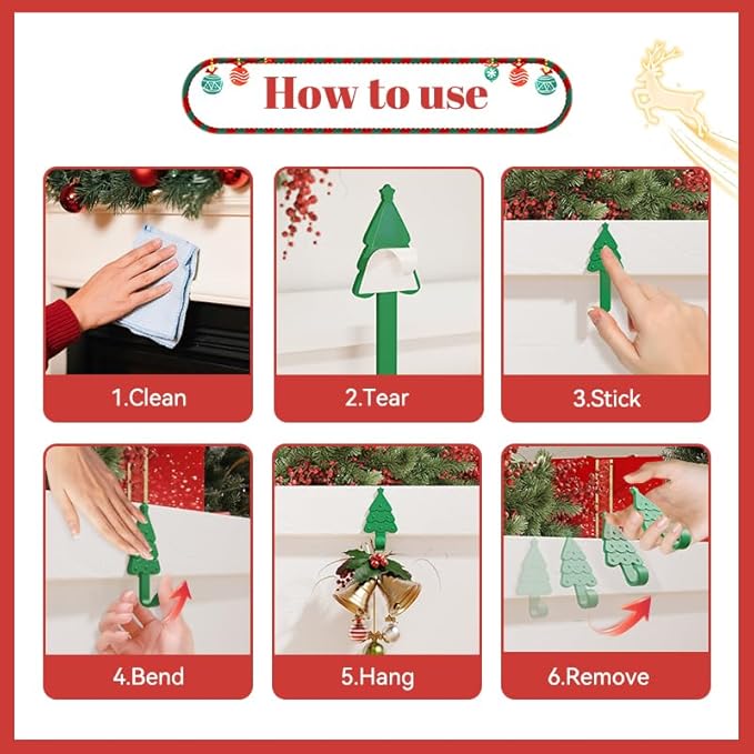 4-Pack Christmas Stockings Holder Hanger, Silicone-Wrapped Metal Design Garland Hooks for Hanging Christmas Stockings, Mantle Garland Wreath, Christmas Decorations (Green, Red)