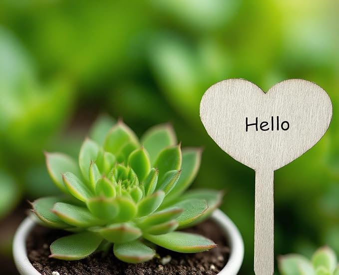 100 Pcs Wood Plant Labels, Natural Wooden Plant Marker Garden Sign Tags, Heart Type Garden Markers for Succulents, Herbs, Seedlings, Potted, Flowers, Vegetables (Heart)