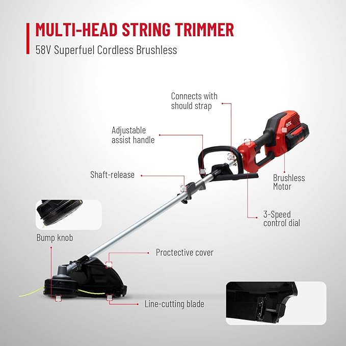 String Trimmer Cordless, 58V 15 Brushless Weed Wacker with Rapid Reload and Bump Feed, 3-Speed String Trimmer Lawn Edger, Electric Weed Eater for Weeds and Grass, 4.0Ah Battery and Charger