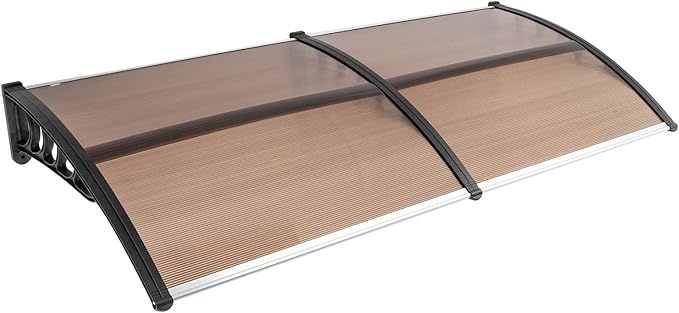 Window Awning Door Canopy Exterior- 38" x 80" Aluminum Door Awning, Polycarbonate Cover Patio Canopy Awning for House, Outside, Rain Snow & UV Resistant (Brown Board & Black Bracket)