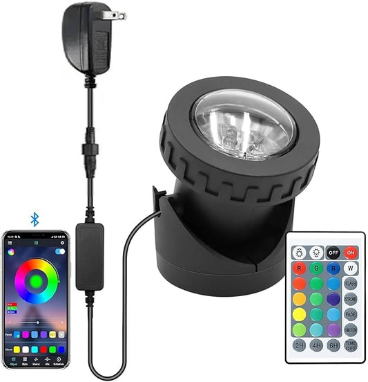 Colored Pond Lights with Timer, APP Control RGB Fountain Light IP68 Waterproof, Dimmable Outdoor Landscape Lights for Fish Tank Pond Fountain Garden (1 Light)