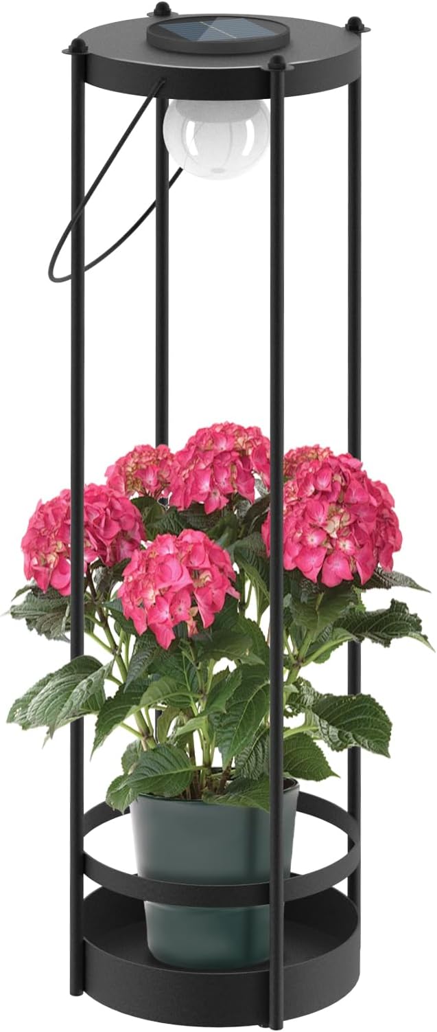 Solar Lights with Plant Stands - Outdoor Solar Floor Lamp, Waterproof Metal Outdoor Lighting for Patio, Yard, Garden, Pathway (35.5" H - 1Pack)