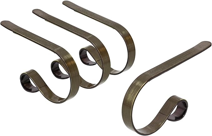 Haute Decor The Original MantleClip Stocking Holder - 4 Pack (Antique Brass) - Hang Christmas Stockings Safely and Securely from Mantels Up to 3 Inches Thick