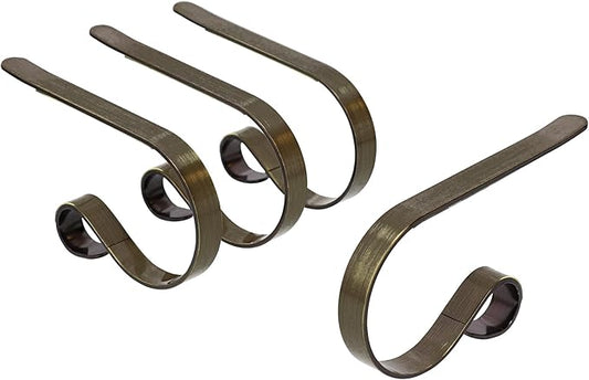 Haute Decor The Original MantleClip Stocking Holder - 4 Pack (Antique Brass) - Hang Christmas Stockings Safely and Securely from Mantels Up to 3 Inches Thick