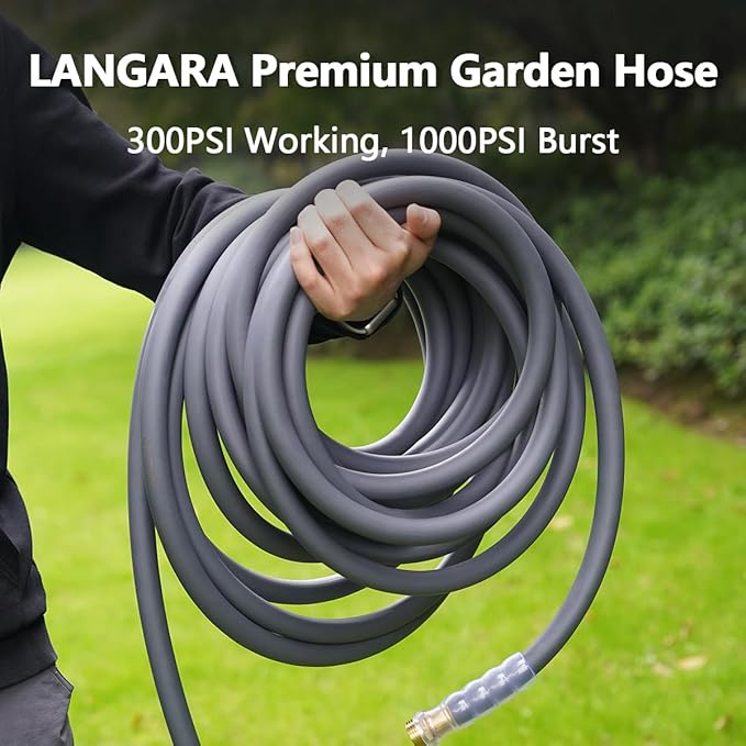 Heavy Duty Premium Garden Hose 50ft x 5/8, 300PSI Working, 1000PSI Burst, Hybrid Rubber Water Hose with Transparent Swivel Handle - Hot/Cold Water - Five Layered Braiding with Brass fittings (Grey)