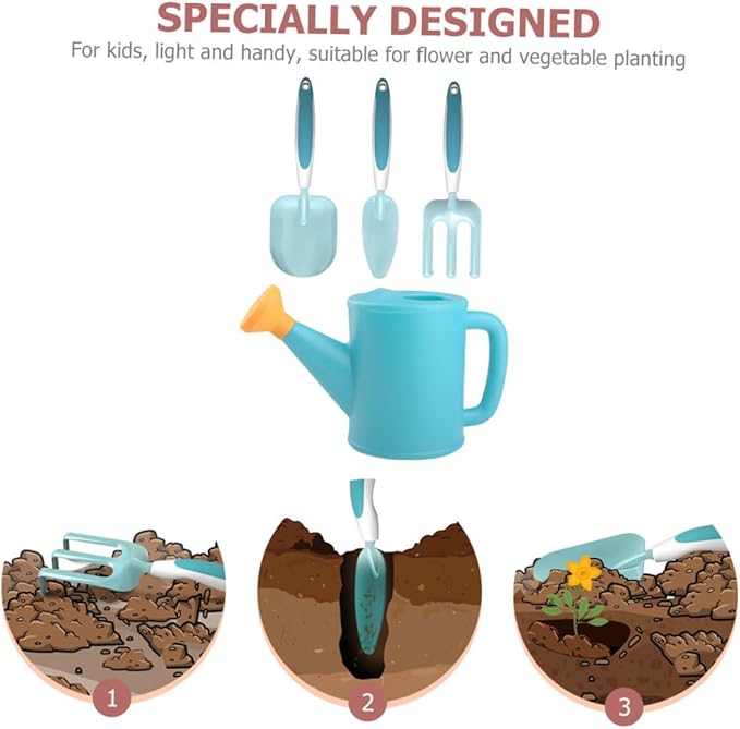 Gardening Tools Outdoor Planting Kit with Shovel Wide Shovel Rake Watering Can for Boys Safe Play and Garden Activities