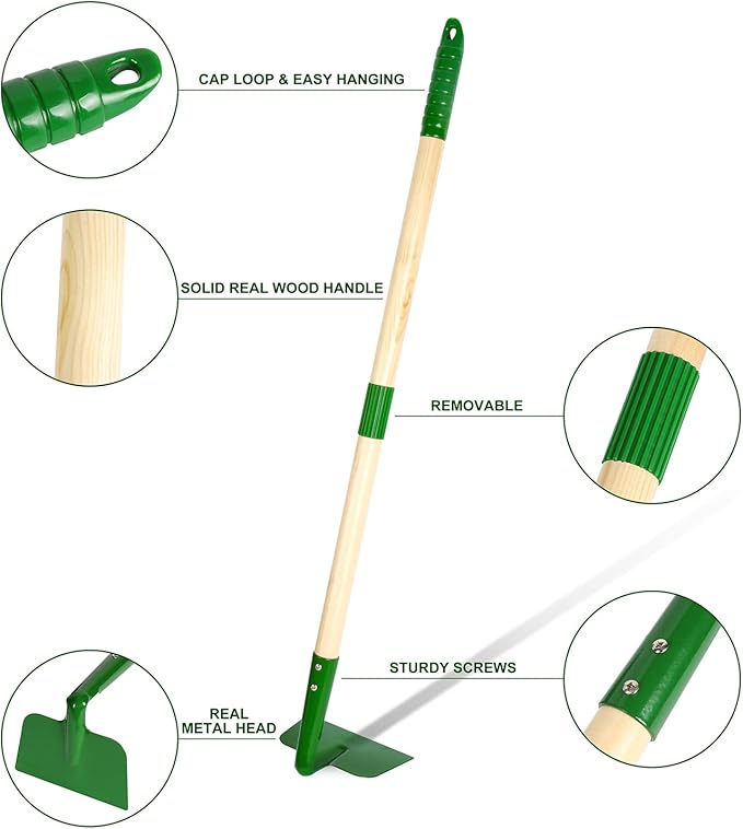 Duckura Kids Gardening Tools Set - 7pcs Garden Tool for Kids with Shovel, Rake, Hoe, Leaf Rake, Outdoor Summer Yard Lawn Digging Weed Toys, Christmas Birthday Gifts for Boys Girls Age 3 4 5 Years Old