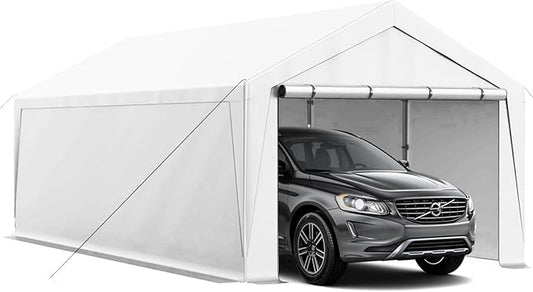 10x20 ft Heavy Duty Carport, Carports Garage with Removable Sidewalls and Reinforced Structure, Outdoor Car Canopy Tent Shelter for Vehicle and Boat (White)