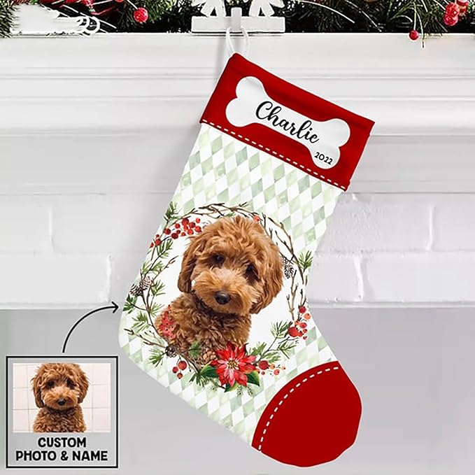 LOVELYPOD Christmas Stockings Personalized with Name, 19" Christmas Stocking Dog Christmas Photo Stocking 2023, Xmas Stocking Holiday Christmas Decoration Gifts for Family Kids