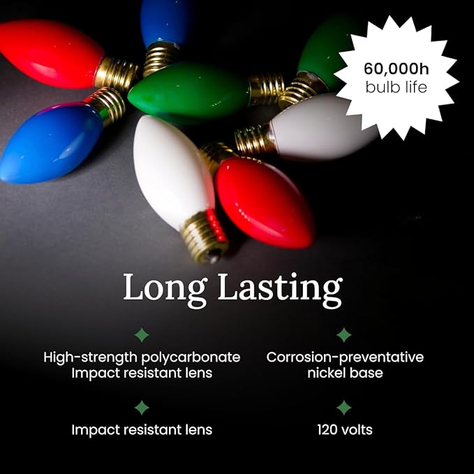 Pro Christmas SMD C9 LED Retrofit Bulb - Pro Pack of 25 Bulbs - Dimmable Energy Efficient Outdoor Waterproof Lighting for Holiday Decor, Christmas Trees - Frosted Smooth - Yellow