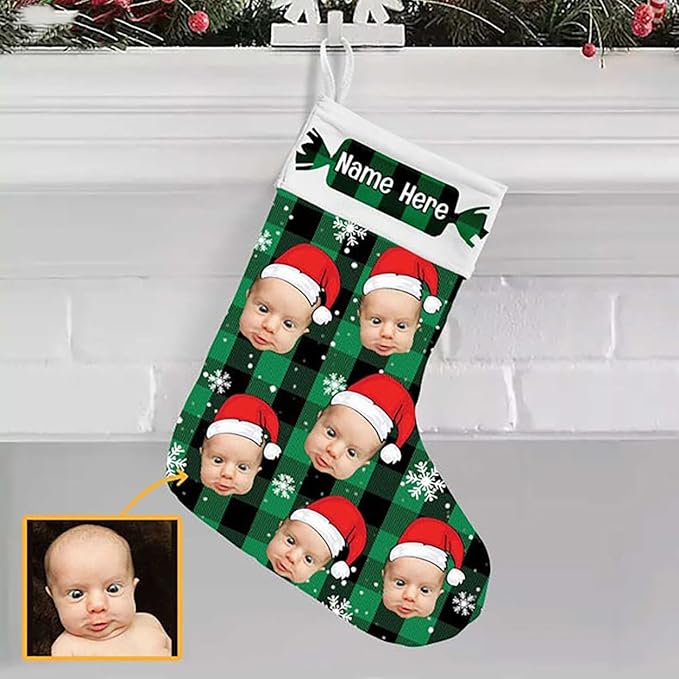 LOVELYPOD Christmas Stockings Personalized with Name, 19" Christmas Stocking Custom Photo Funny Christmas Stocking 2023, Xmas Stocking Holiday Christmas Decoration Gifts for Family Kids
