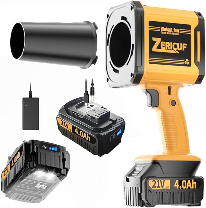 Leaf Blower Cordless with 2*4.0 Ah Battery and Charger[Battery with Outdoor LED Light+Stepless Speed Control]21V 180MPH Handheld Electric Leaf Blower for Patio & Garden Dust Leaves CleaningCar Wash