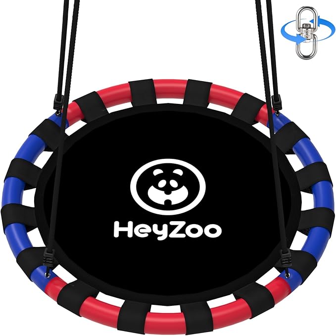 Saucer Swing, 48 Inch Larger Swing Sets for Backyard and Outdoor Playground, 900lbs Weight Capacity, with 360 Degree Swivel, Gifts for Kids and Family, Blue and Red