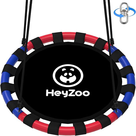 Saucer Swing, 40 Inch Swing Sets for Backyard and Outdoor Playground, 900lbs Weight Capacity, with 360 Degree Swivel, Gifts for Kids, Blue and Red