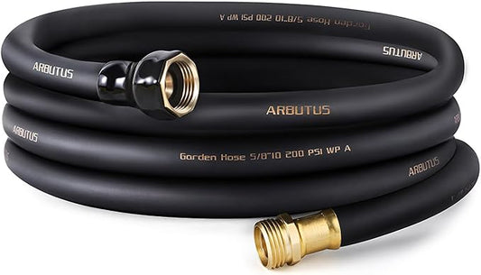 Garden Hose 5/8 x 25ft Brass Rubber Heavy Duty Water Hose 600 PSI Burst Pressure, Durable Flexible Hose for Yard, Car Wash, Pets Black