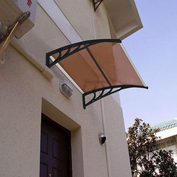 Window Awning Door Canopy Exterior- 38" x 40" Aluminum Door Awning, Polycarbonate Cover Patio Canopy Awning for House, Outside, Rain Snow & UV Resistant (Brown Board & Black Bracket)