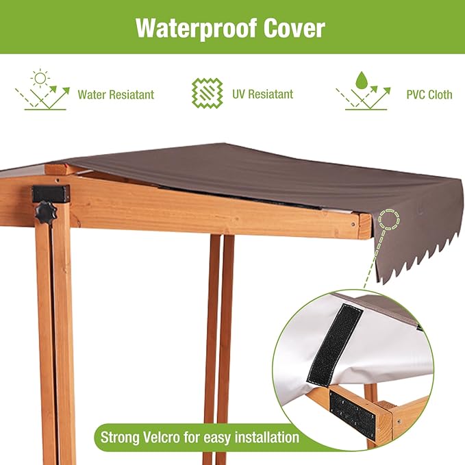 Kids Sandbox with Lid Sand Box with Cover,Foldable Bench Seats, Adjustable Height Roof,Bottom Liner