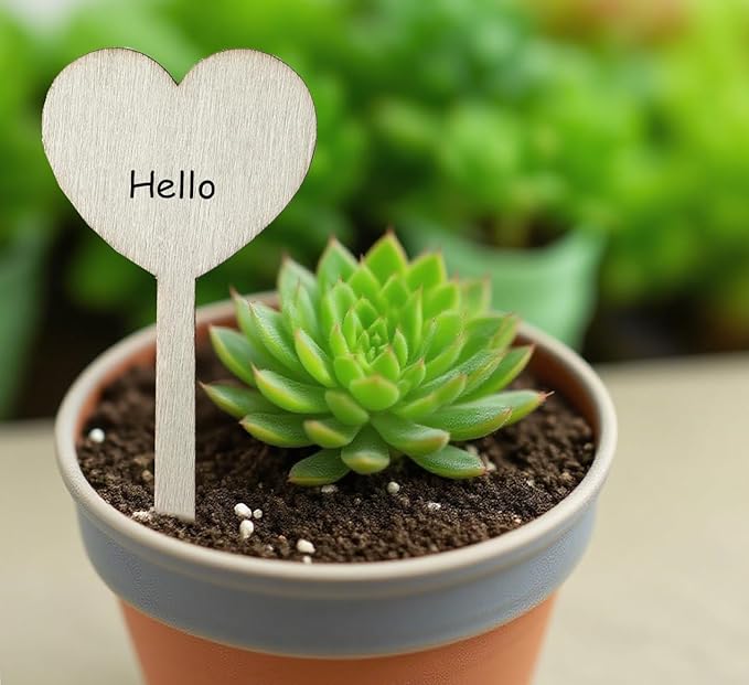 100 Pcs Wood Plant Labels, Natural Wooden Plant Marker Garden Sign Tags, Heart Type Garden Markers for Succulents, Herbs, Seedlings, Potted, Flowers, Vegetables (Heart)