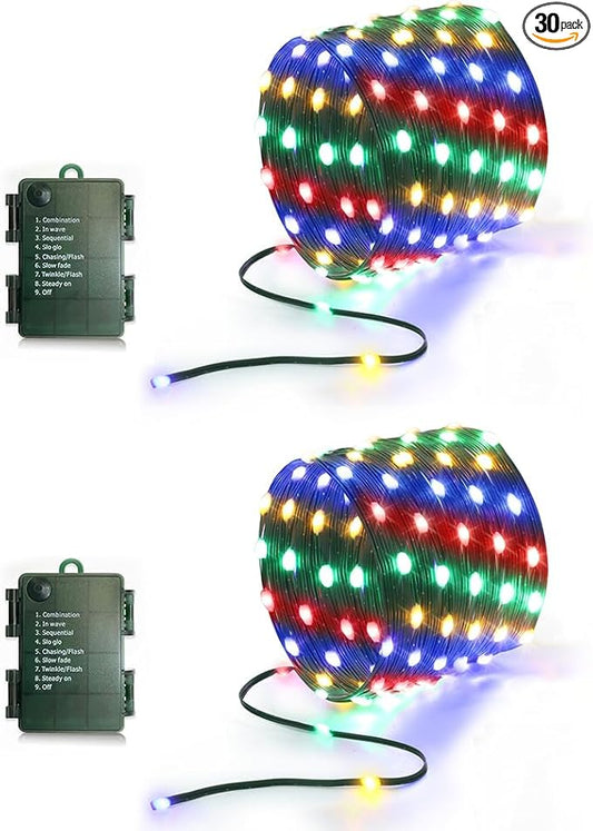 16.5ft Battery Operated String Lights(2 Pack), 50 LED Twinkle Fairy String Lights Battery Powered with Timer for Indoor Outdoor Christmas Trees Wreath Decoration Party Bedroom - Multicolor
