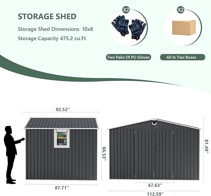 10x8 FT Metal Storage Shed,Outdoor Storage Building with Lockable Doors & 1 Vented Clear Window,Large Backyard Sheds,Waterproof Outside Storage Sheds