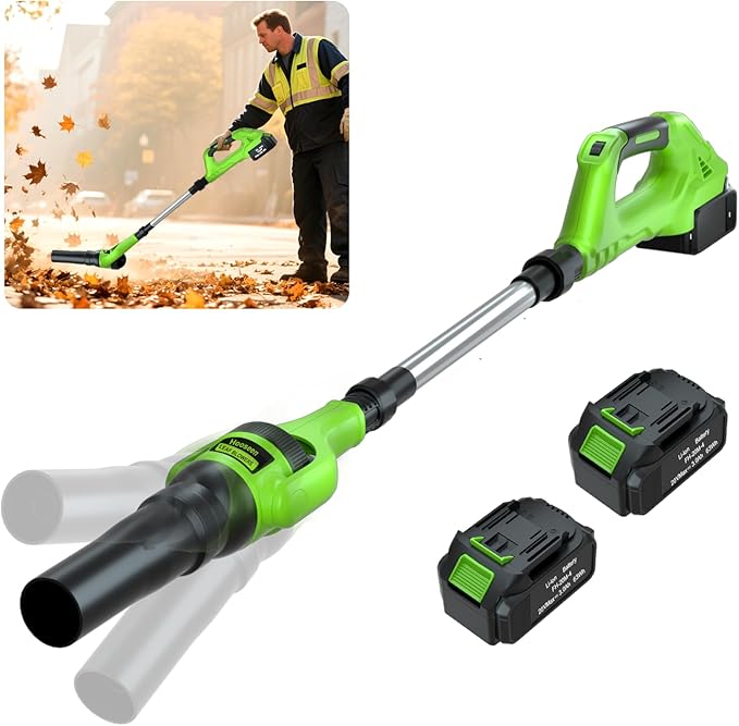 Leaf Blower Cordless, 21V Electric Leaf Blower Cordless with 2 Batteries, Adjustable 300¡Æ Multi-Angle Rotation Nozzle 3 Speed Modes 500CFM/180MPH for Lawn Care, Patio, Dust, Leaves, Yard, Car, Gutter